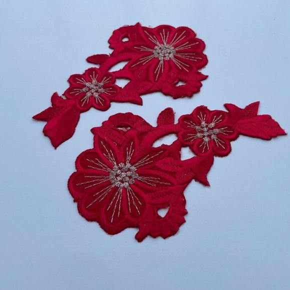 Red Iron On Patches For Clothes Accessory Set of 2 Embroidery Patches - Picture 7 of 9